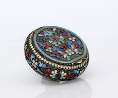 Fabergé 'Hjalmar Armfelt - ЯА' Russian Silver and Cloisonne Enamel Pill Box