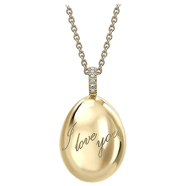 Fabergé Essence Yellow Gold I Love You Egg Pendant For Sale