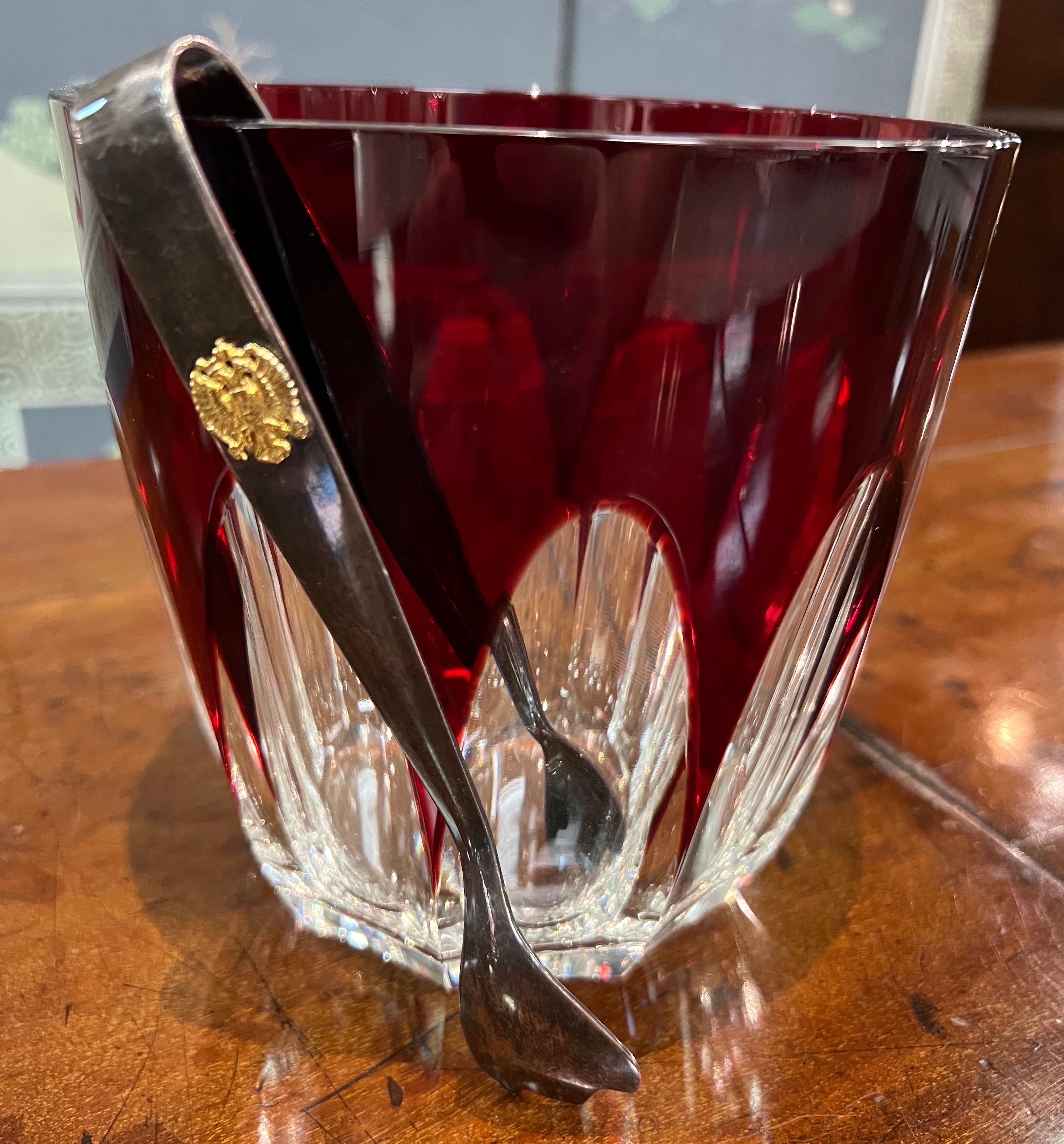 20th Century signed faberge ice bucket with tongs- Tongs are decorated with the imperial crest.