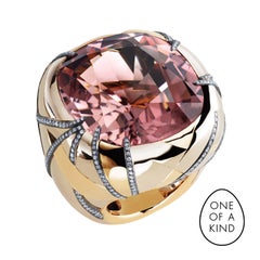 Fabergé Illumination 52ct Pink Tourmaline Chunky Ring With Diamonds in 18K Gold