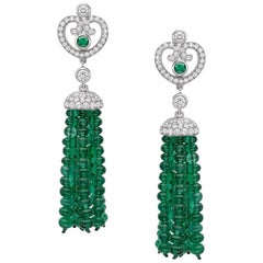 Fabergé Impératrice 18K White Gold Diamond & Emerald Tassel Earrings, US Clients