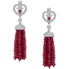 Fabergé Impératrice 18K White Gold Diamond & Ruby Tassel Earrings, US Clients