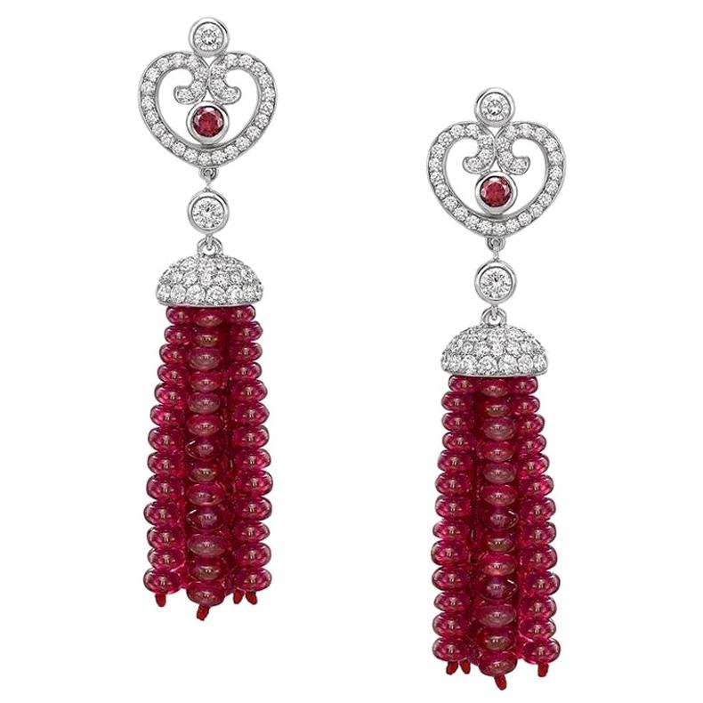 Fabergé Imperial Impératrice White Gold & Ruby Tassel Earrings For Sale