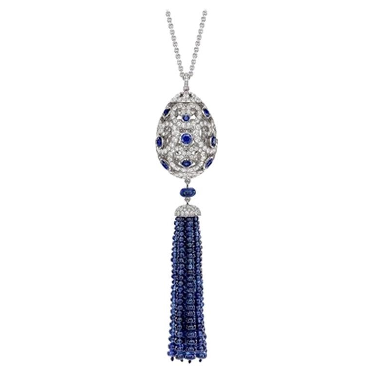 Fabergé Imperial Impératrice White Gold & Blue Sapphire Tassel Pendant For Sale