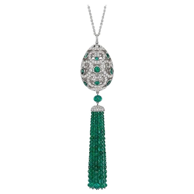 Fabergé Imperial Impératrice White Gold & Emerald Tassel Pendant For Sale