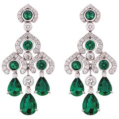 Fabergé Imperial 18K White Gold Diamond & Emerald Chandelier Earrings US Clients