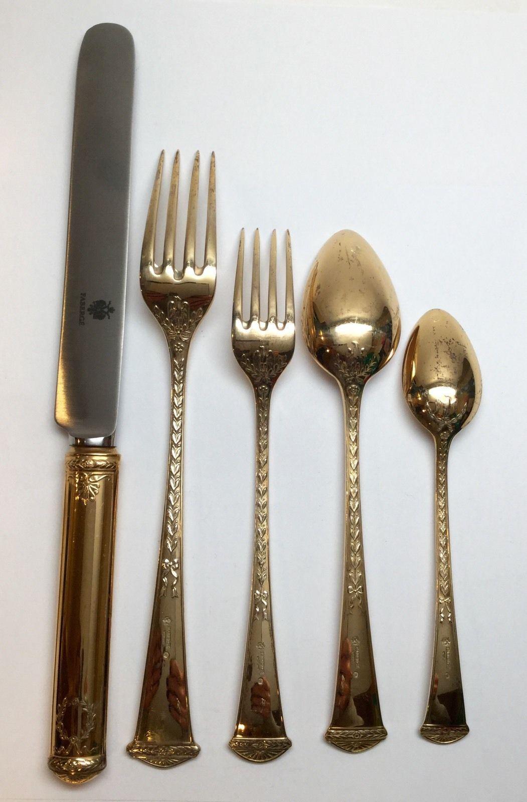 Fabergé Imperial Court Five-Piece Sterling Silver Vermeil Place Setting In Good Condition In Washington Depot, CT
