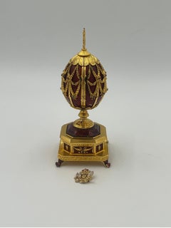Faberge Imperial Eagle Jeweled Musical Egg en argent sterling et 14k Pin - Rare