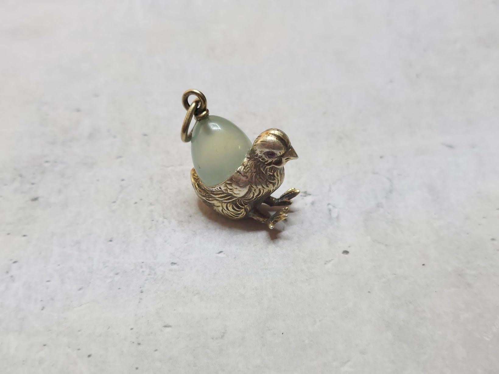 Bead Faberge Imperial Gilt Silver Egg Chrysoprase Pendant, Workmaster Alfred Joseph