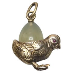 Faberge Imperial Gilt Silver Egg Chrysoprase Pendant, Workmaster Alfred Joseph