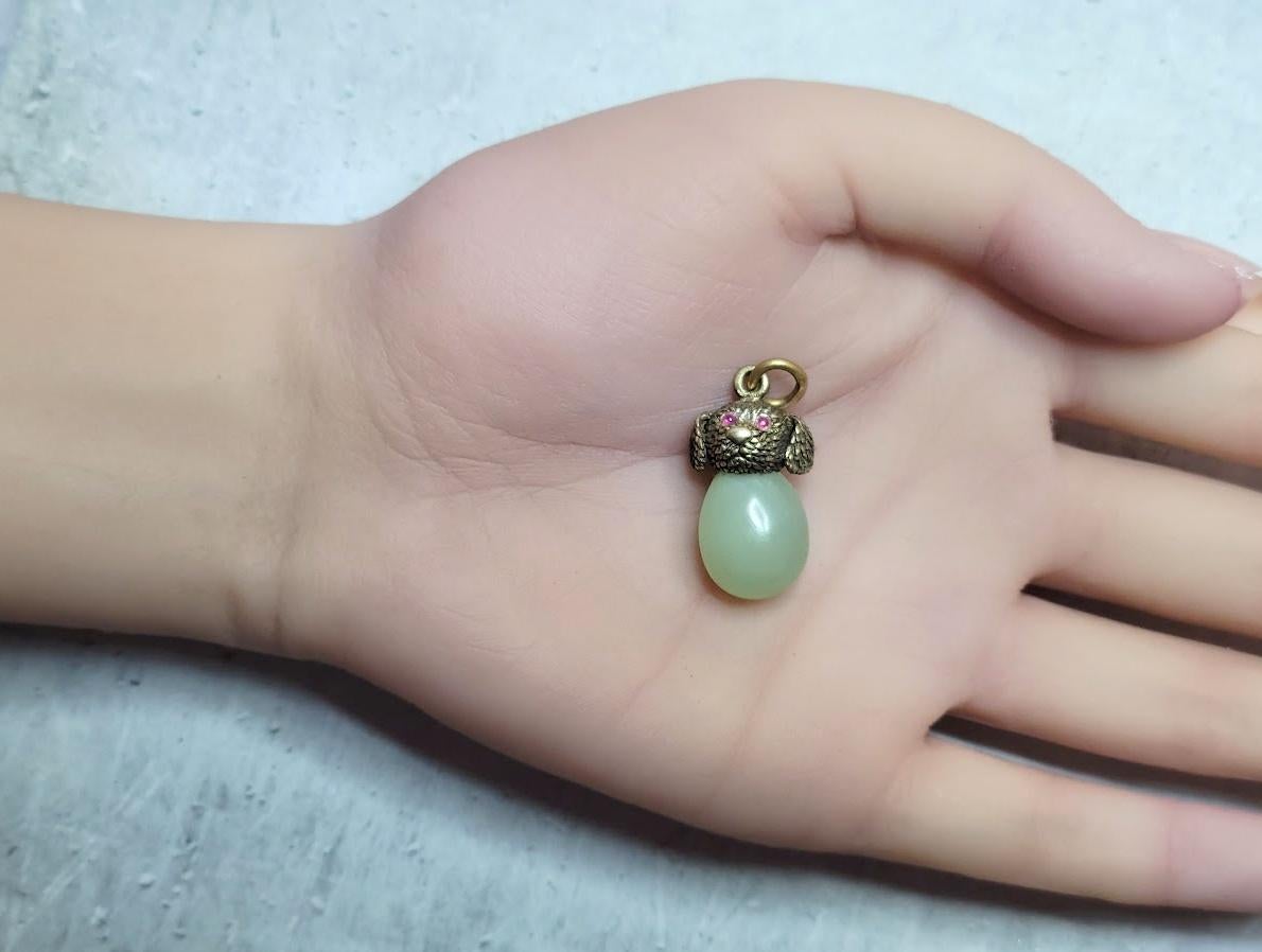 Faberge Imperial Gilt Silver Egg Puppy Pendant, Workmaster Theodore Ringe 1