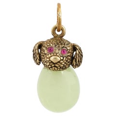Faberge Imperial Gilt Silver Egg Puppy Pendant, Workmaster Theodore Ringe