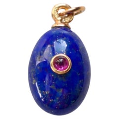 Fabergé Imperial Gold Lapis Lazuli with Ruby Egg Pendant by Henrik Wigström