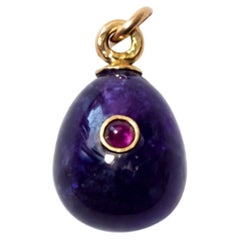Fabergé Imperial Gold-Mounted Amethyst with Ruby Egg Pendant by Michael Perkhin