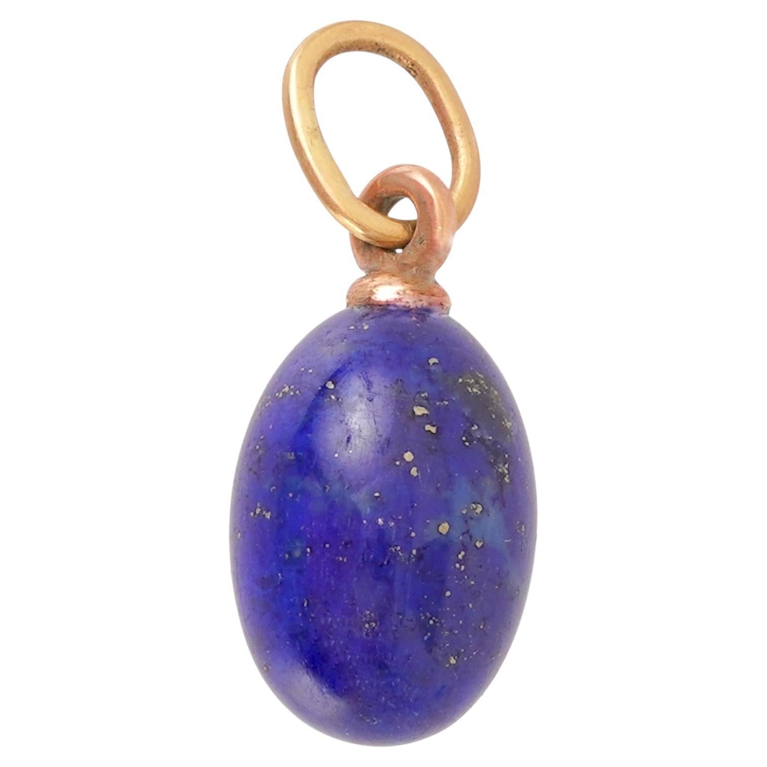 Fabergé Imperial Gold-Mounted Lapis Lazuli Egg Pendant by Henrik Wigström For Sale