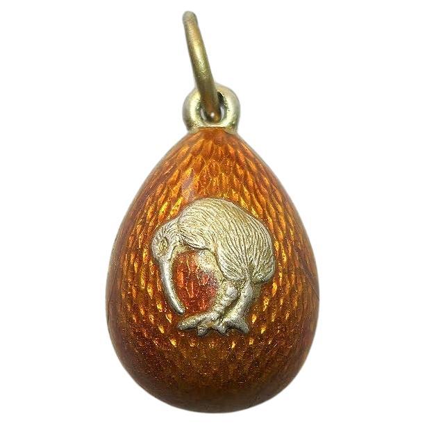 Faberge Imperial Guilloche Enamel Egg Pendant Bird, workmaster Alfred Thielemann