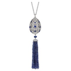Fabergé Imperial Impératrice White Gold & Blue Sapphire Tassel Pendant 159FP1657