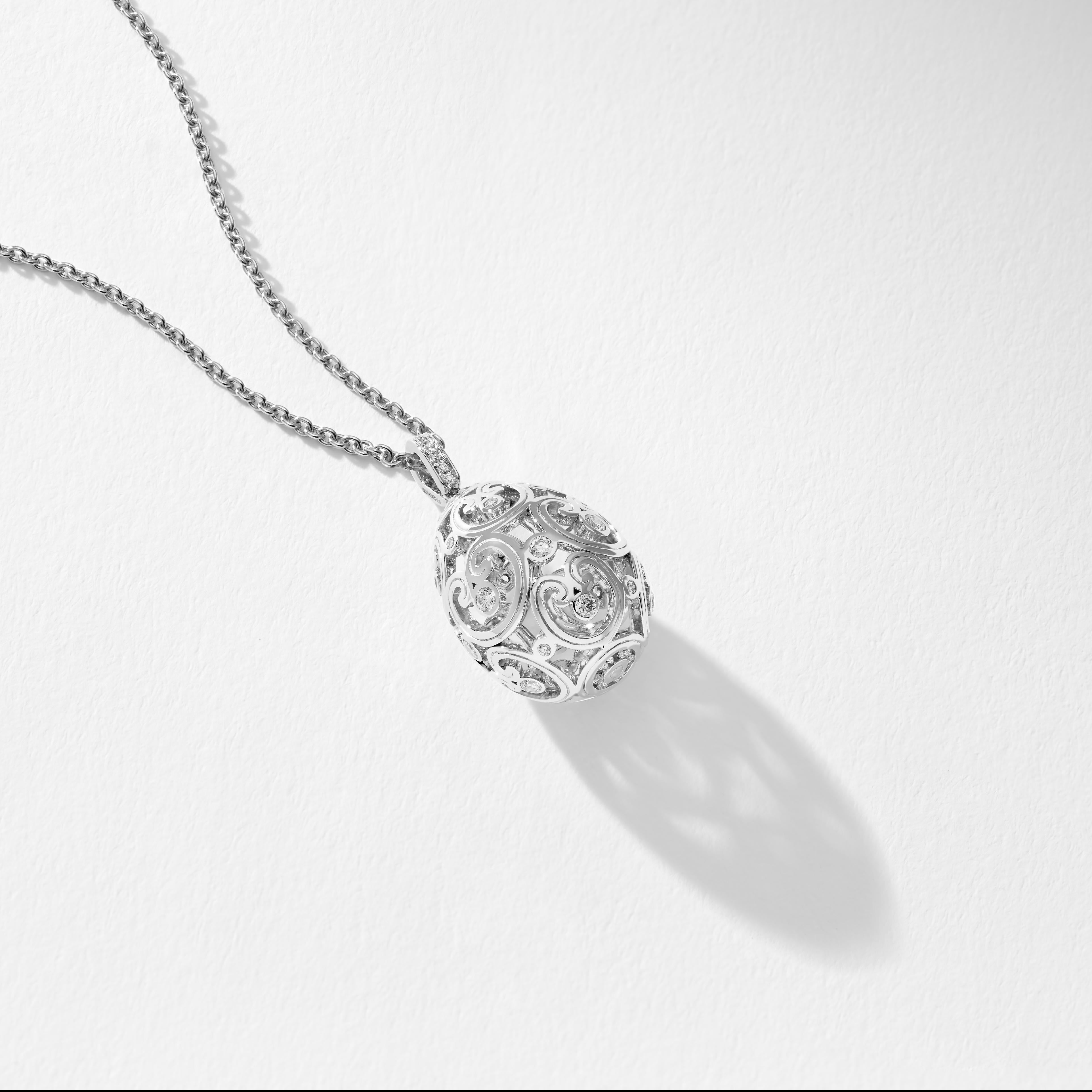 Fabergé Imperial Impératrice White Gold Diamond Set Egg Pendant In New Condition For Sale In London, GB