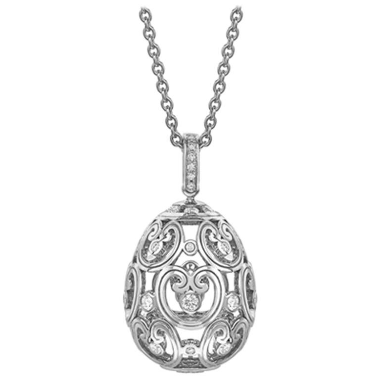 Fabergé Imperial Impératrice White Gold Diamond Set Egg Pendant, US Clients For Sale