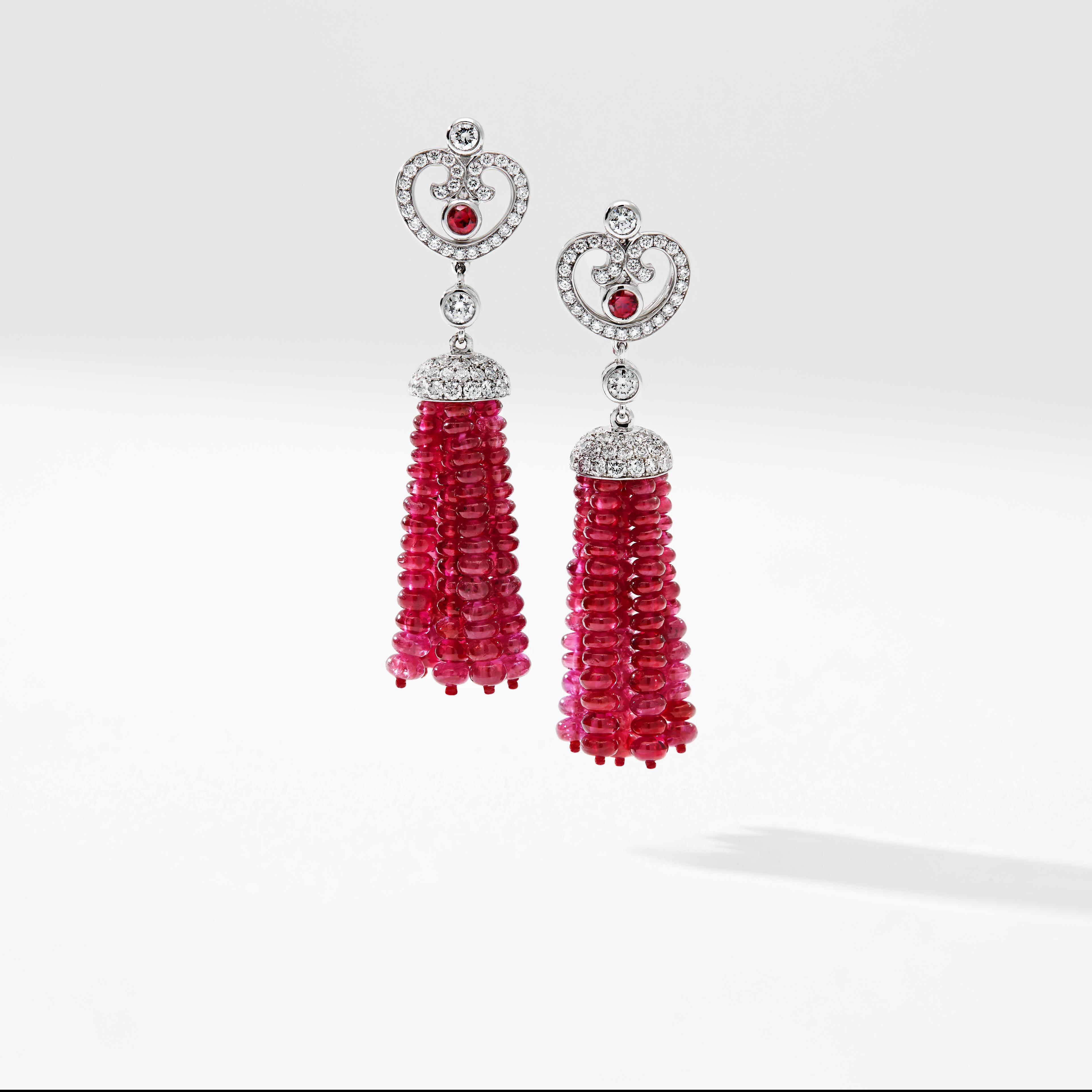 Fabergé Imperial Impératrice White Gold & Ruby Tassel Earrings In New Condition For Sale In London, GB
