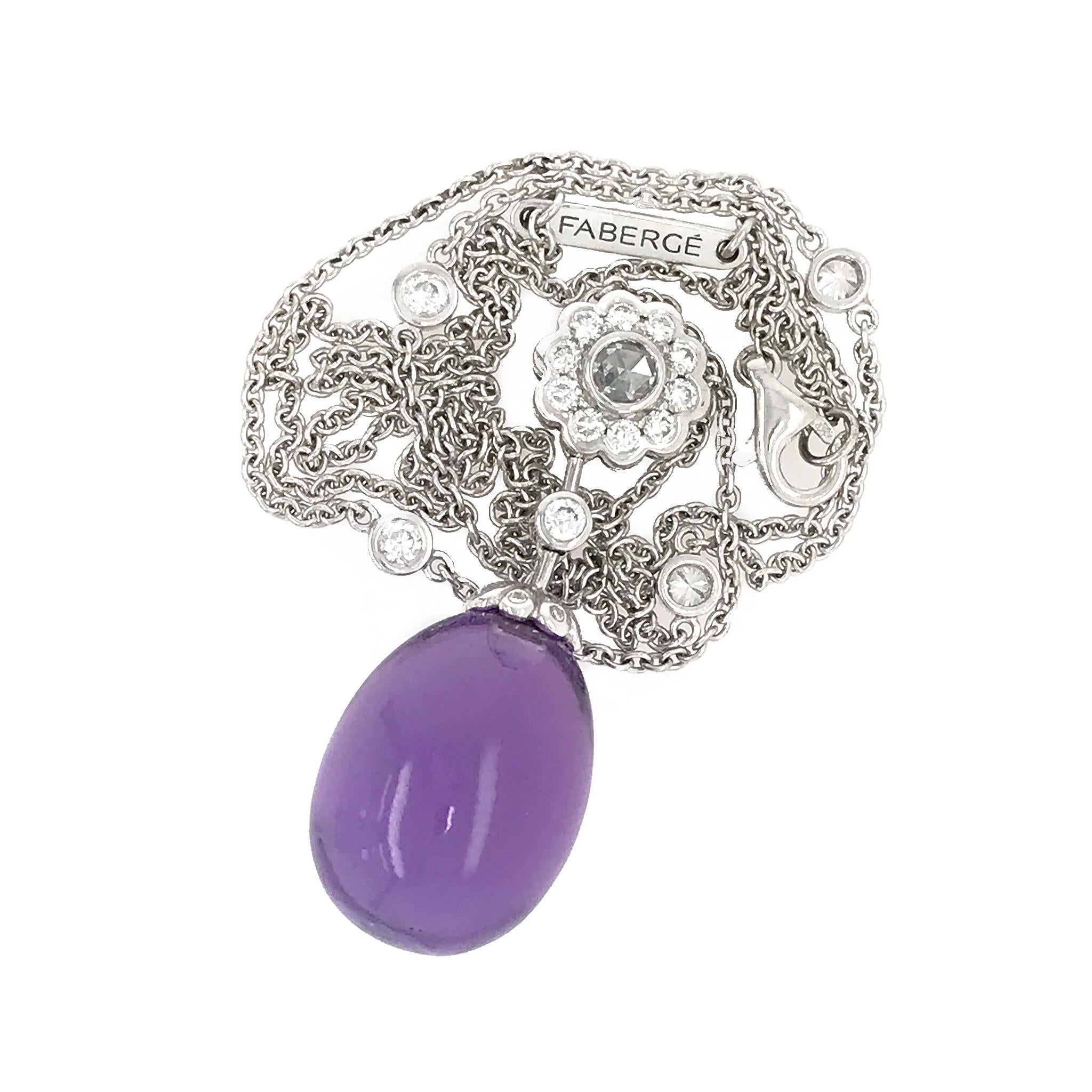Art Deco Modern Fabergé Imperial Karenina Diamond and Amethyst Egg Pendant Necklace For Sale