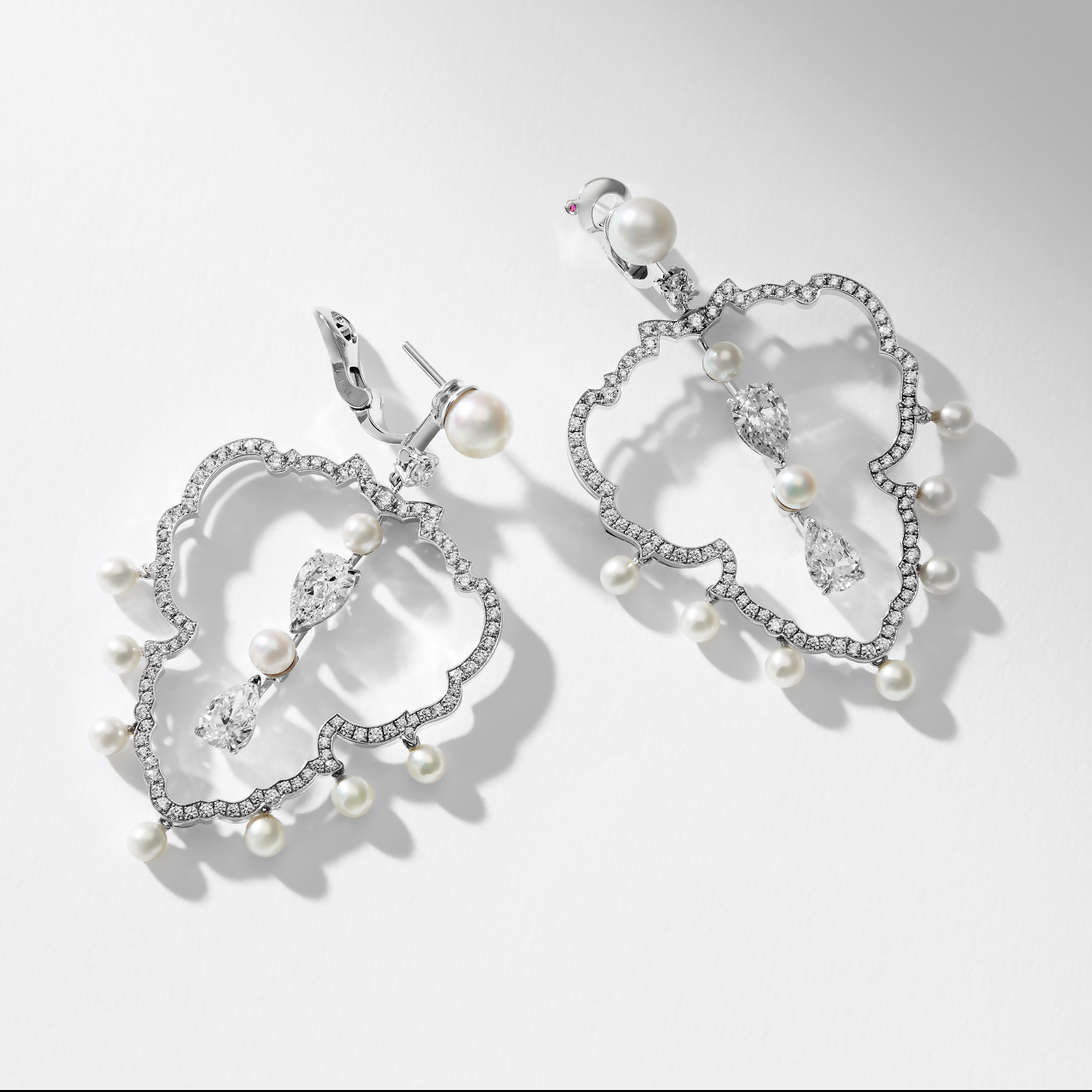 Pear Cut Fabergé Imperial Pearl Hoop Earrings For Sale