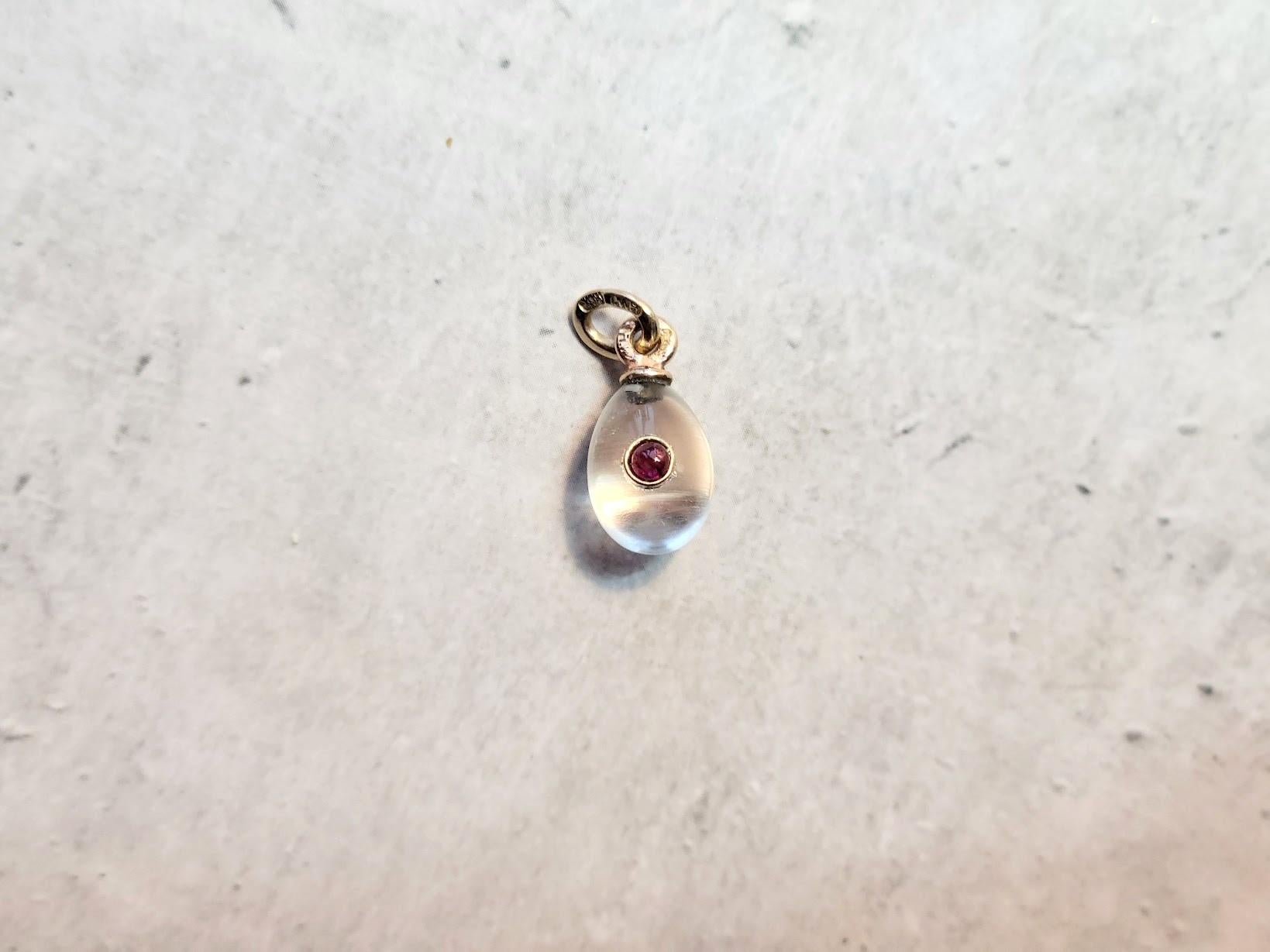 Russian Empire Fabergé Imperial Rock Crystal Ruby Gold Egg Pendant by Henrik Wigström