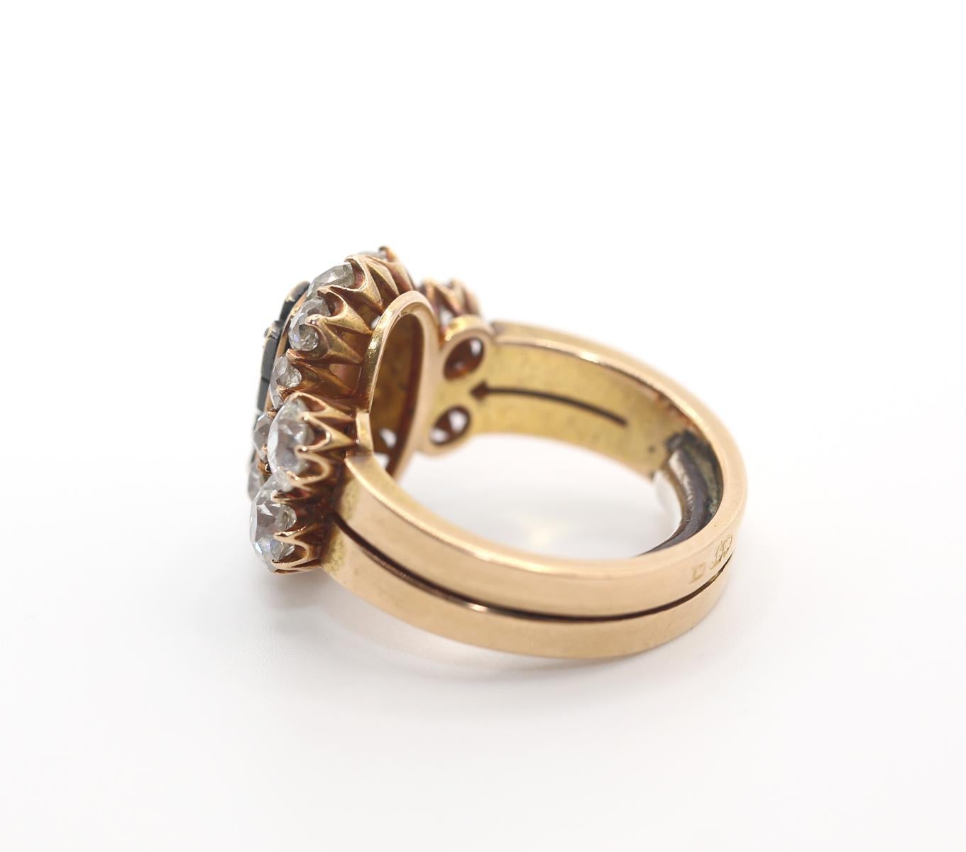 Faberge Imperial Russian Ring Diamonds Enamel Presentation Perchin 56 Gold, 1890 For Sale 5
