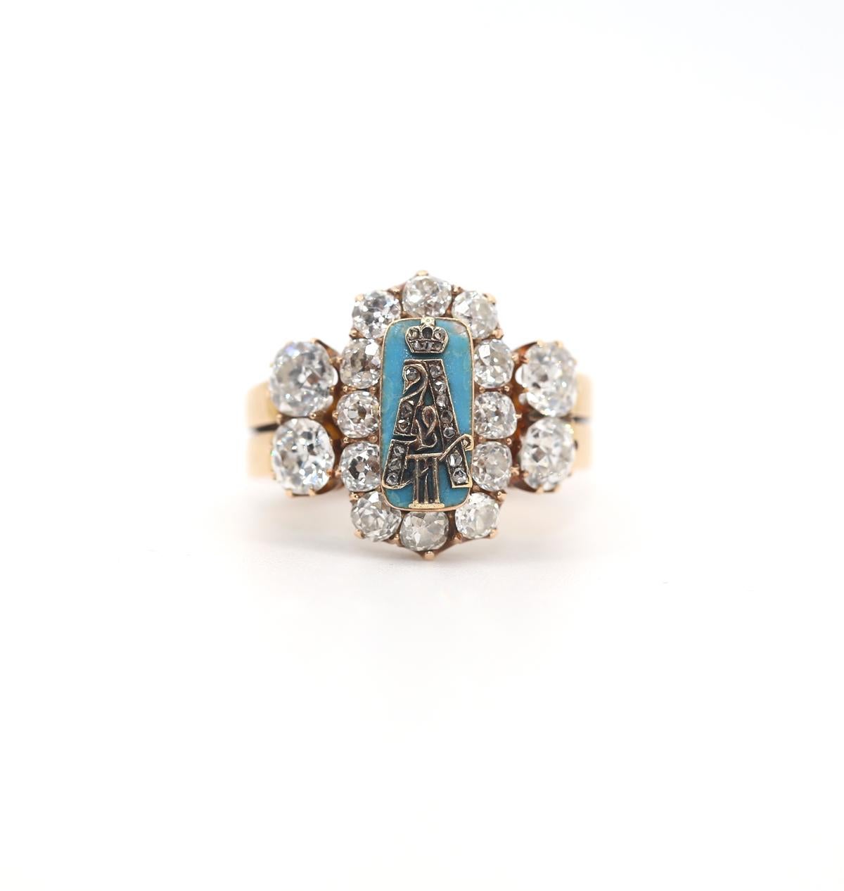 Faberge Imperial Russian Ring Diamonds Enamel Presentation Perchin 56 Gold, 1890 For Sale 6