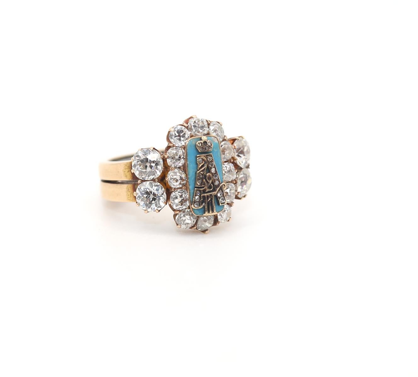 Faberge Imperial Russian Ring Diamonds Enamel Presentation Perchin 56 Gold, 1890 For Sale 7