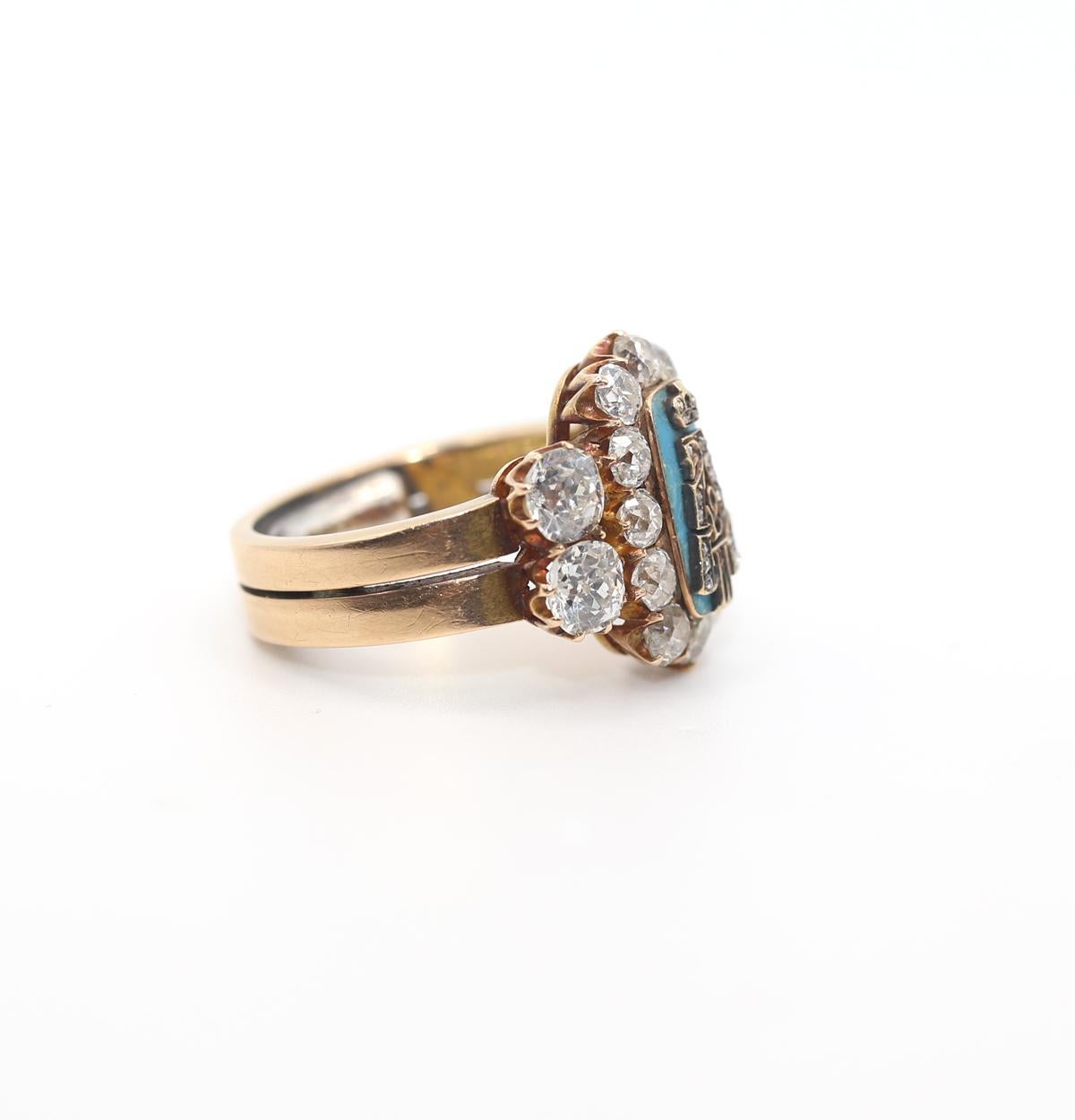 Faberge Imperial Russian Ring Diamonds Enamel Presentation Perchin 56 Gold, 1890 In Good Condition For Sale In Herzelia, Tel Aviv