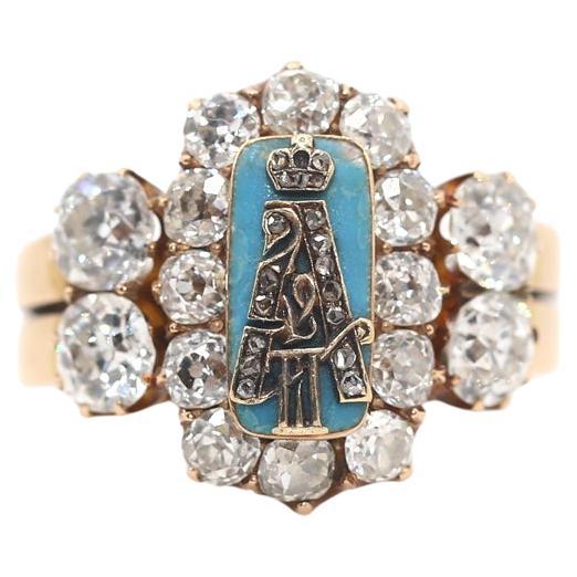 Faberge Imperial Russian Ring Diamonds Enamel Presentation Perchin 56 Gold, 1890 For Sale 4