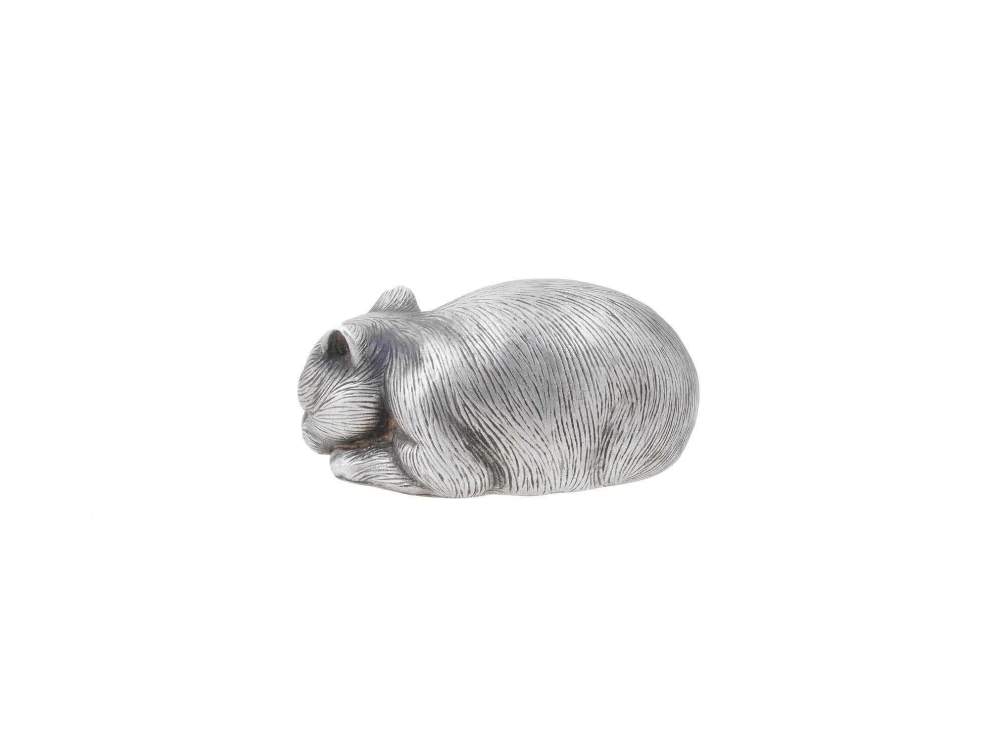 Cabochon Faberge Imperial Silver Figurine Cat, Workmaster Julius Rappoport