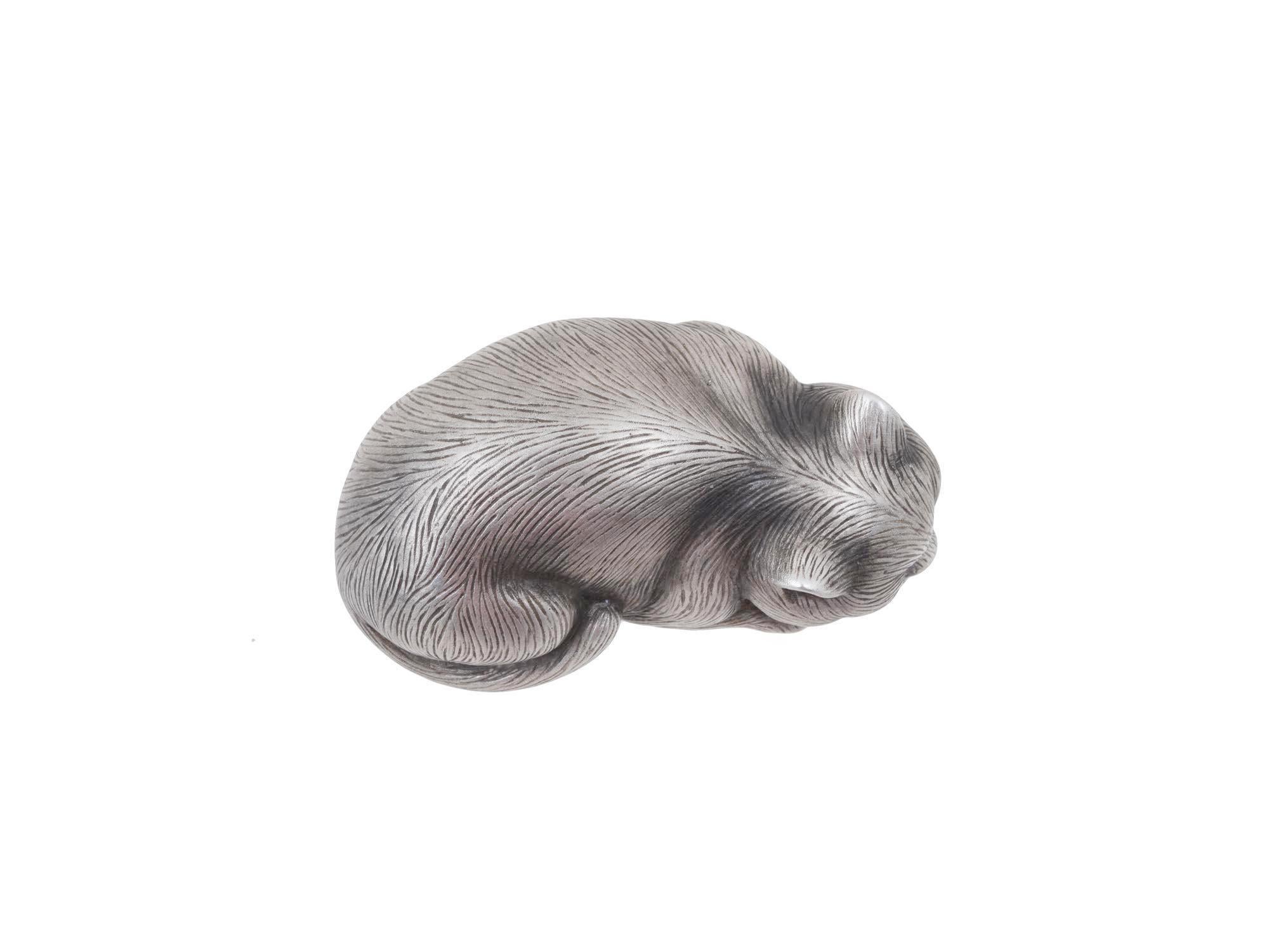 Faberge Imperial Silver Figurine Cat, Workmaster Julius Rappoport In Good Condition In Chesterland, OH