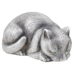 Faberge Imperial Silver Figurine Cat, Workmaster Julius Rappoport