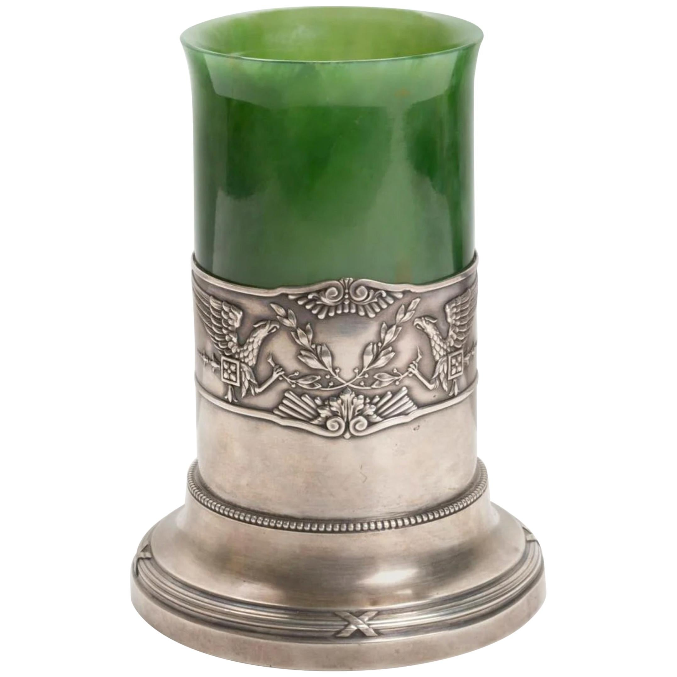 Fabergé in Jade Green Jewel Vase and Silver with Punch, 1890-1910