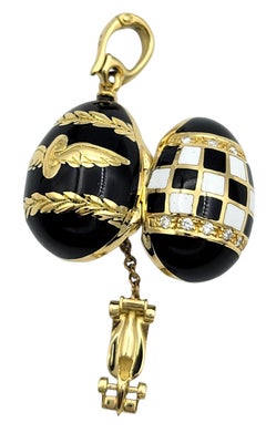 Faberge Indy 500 Checkered Enamel & Diamond Egg Pendant in 18 Karat Yellow Gold