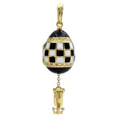 Faberge Indy 500 Checkered Enamel & Diamond Egg Pendant in 18 Karat Yellow Gold