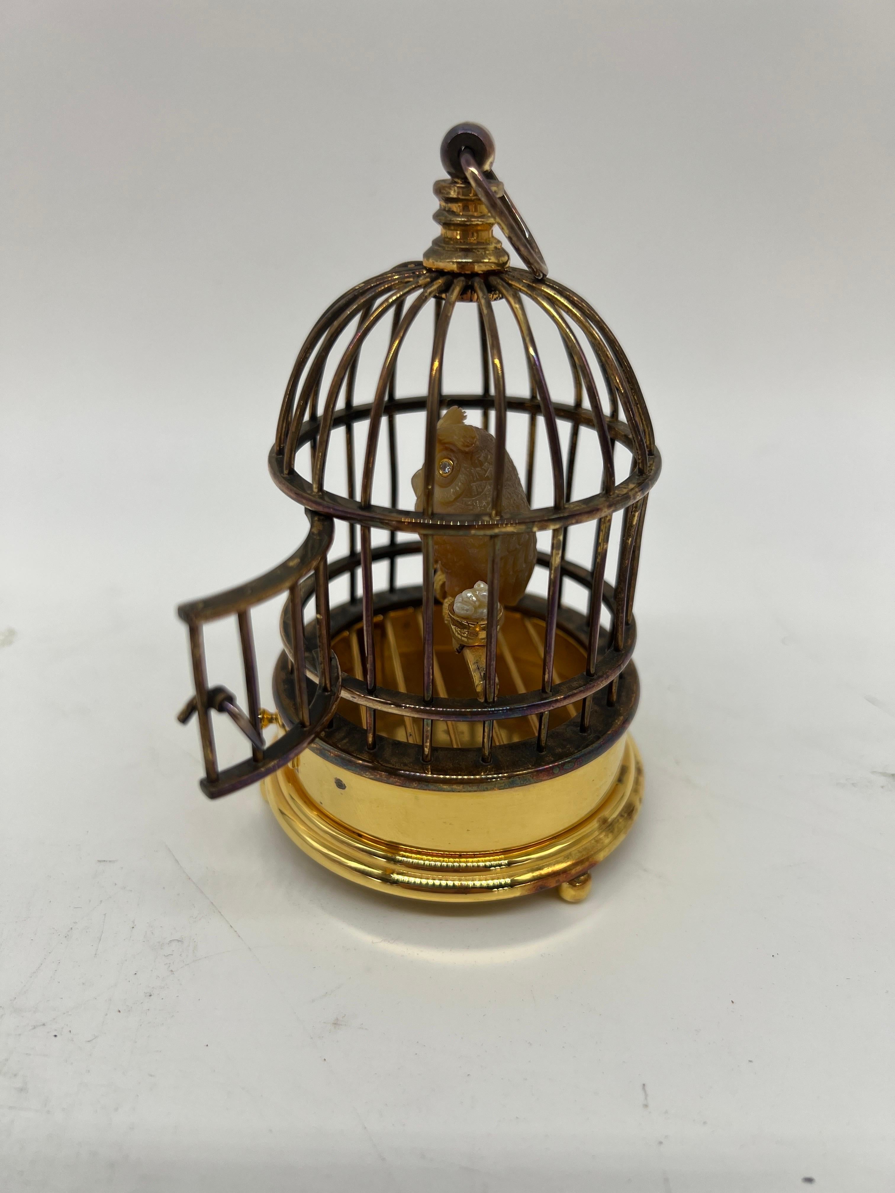Faberge, Jeweled and Silver-Gilt Model of an Owl in a Cage Diamond & Sterling In Good Condition For Sale In Atlanta, GA