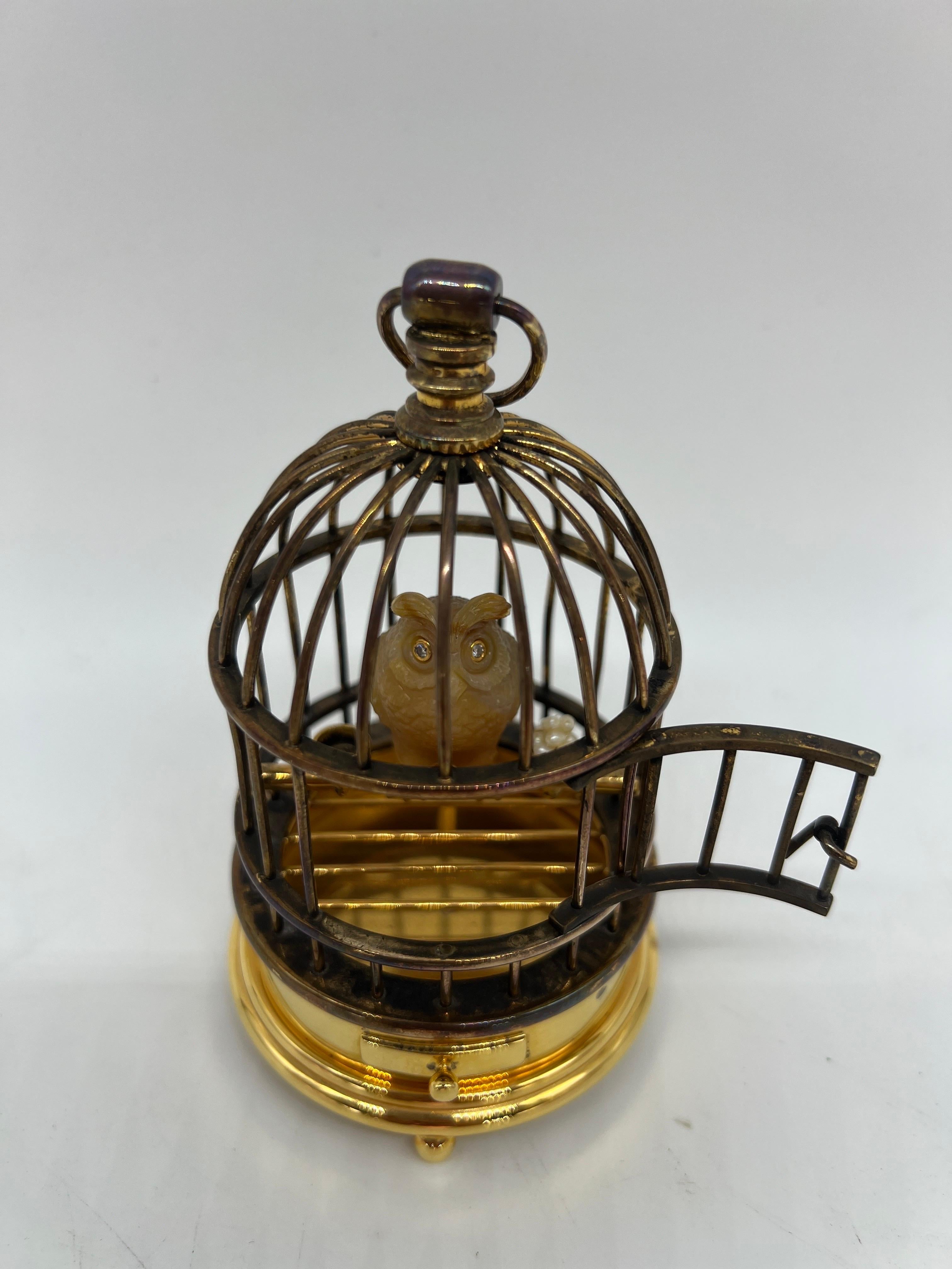 20th Century Faberge, Jeweled and Silver-Gilt Model of an Owl in a Cage Diamond & Sterling For Sale