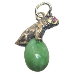 Antique Fabergé Julius Rappoport Jade Egg Pendant with Silver Bulldog and Ruby Eyes