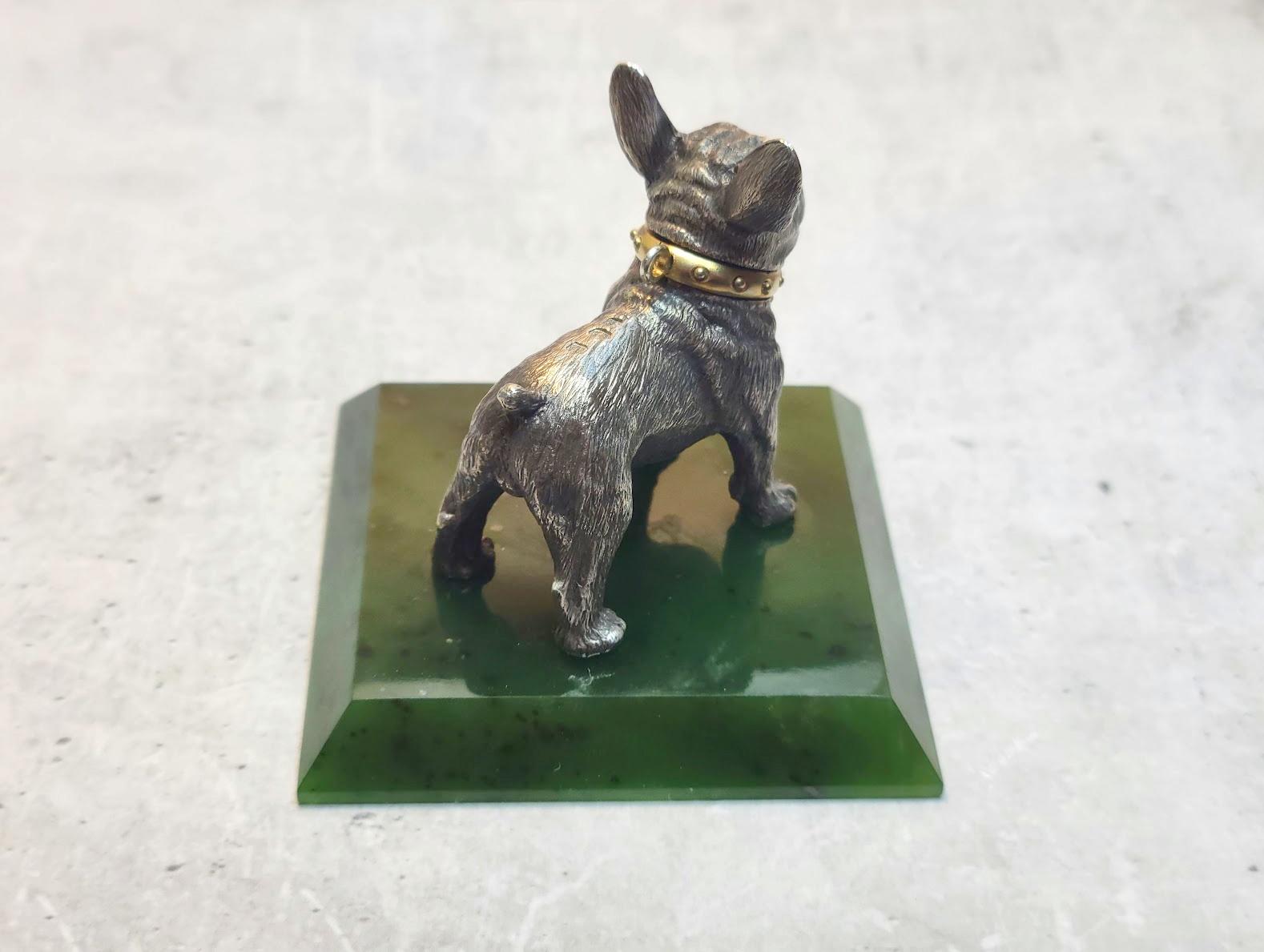 Fabergé Julius Rappoport Silver Bulldog with Ruby Eyes and Gold Collar (Zarenreich) im Angebot