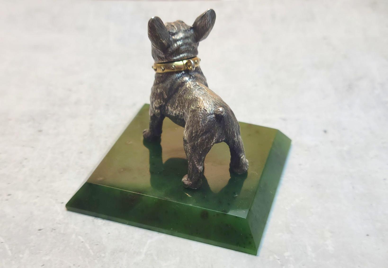 Fabergé Julius Rappoport Silver Bulldog with Ruby Eyes and Gold Collar (Gemischter Schliff) im Angebot