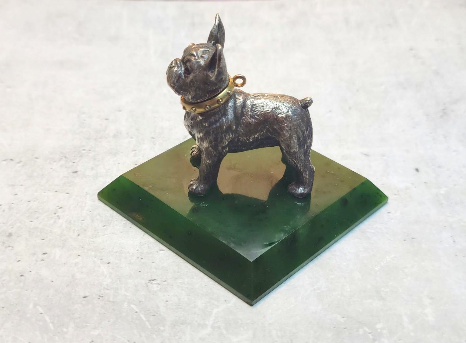 Fabergé Julius Rappoport Silver Bulldog with Ruby Eyes and Gold Collar im Zustand „Hervorragend“ im Angebot in Chesterland, OH