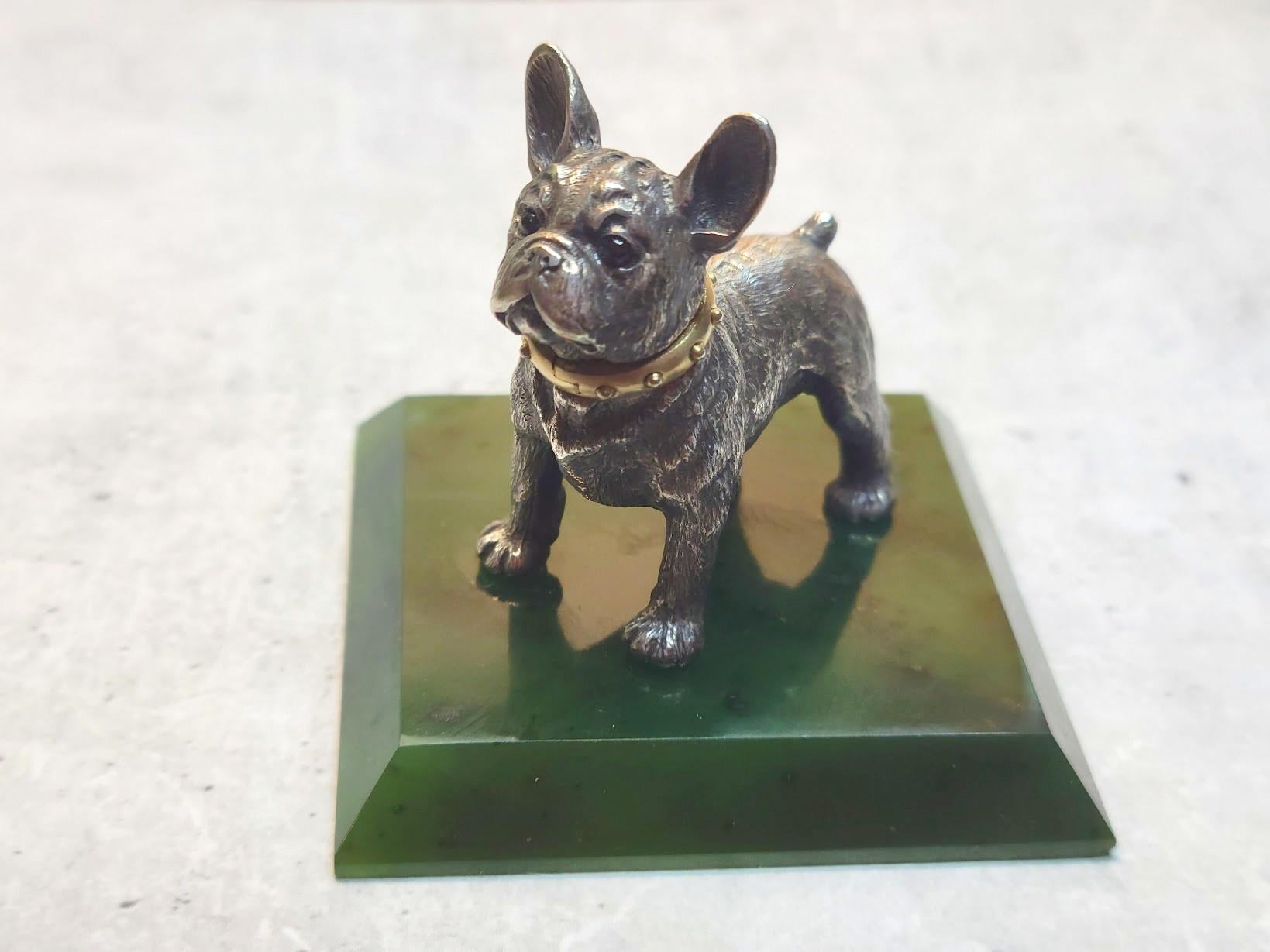 Fabergé Julius Rappoport Silver Bulldog with Ruby Eyes and Gold Collar für Damen oder Herren im Angebot