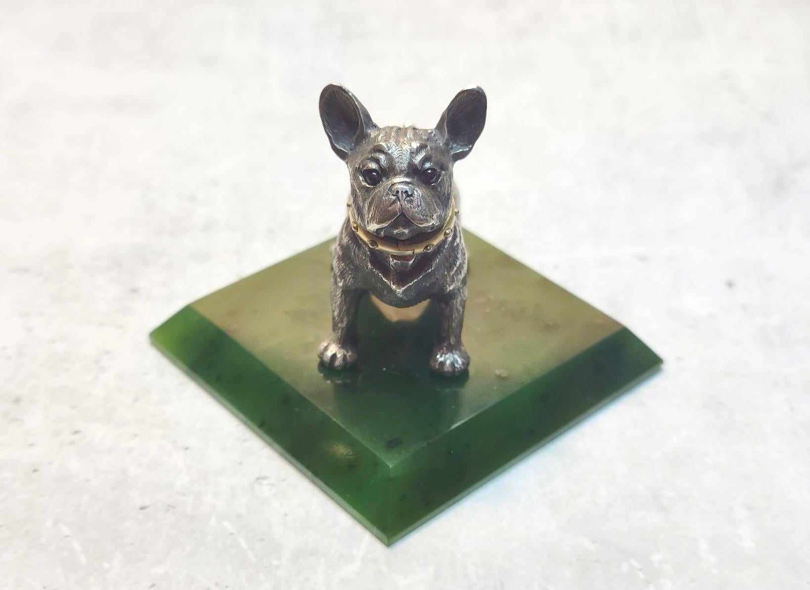 Fabergé Julius Rappoport Silver Bulldog with Ruby Eyes and Gold Collar im Angebot 1