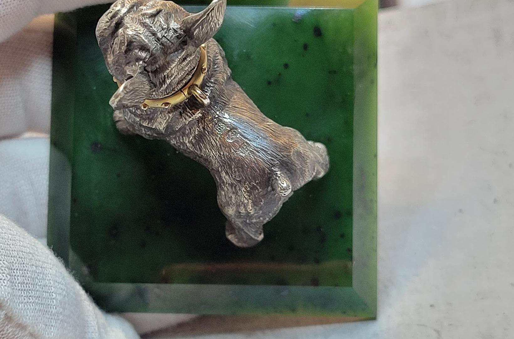 Fabergé Julius Rappoport Silver Bulldog with Ruby Eyes and Gold Collar im Angebot 3