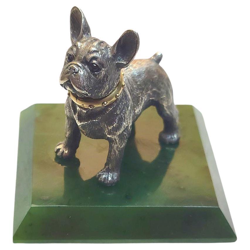 Fabergé Julius Rappoport Silver Bulldog with Ruby Eyes and Gold Collar im Angebot