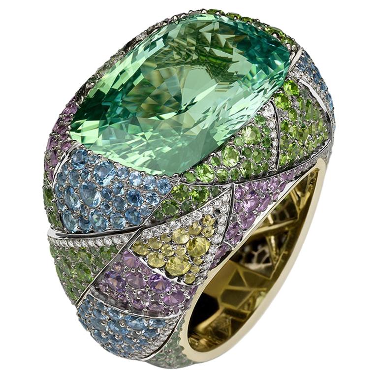 Fabergé Kaleidoscope 17ct Chrysoberyl Ring w/ Diamonds & Gemstones, US Clients For Sale