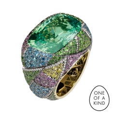 Fabergé Kaleidoscope 17ct Antique Green Chrysoberyl Ring With Diamonds